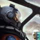 A Starfield screenshot showing an astronaut preparing a ship to take off of a barren, rocky, mostly empty planet.